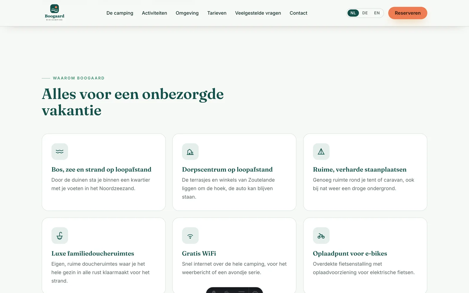 Concept-website Minicamping Boogaard, detailweergave