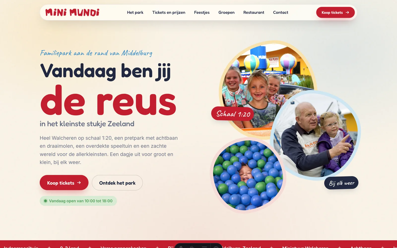 Concept-website Mini Mundi, startpagina
