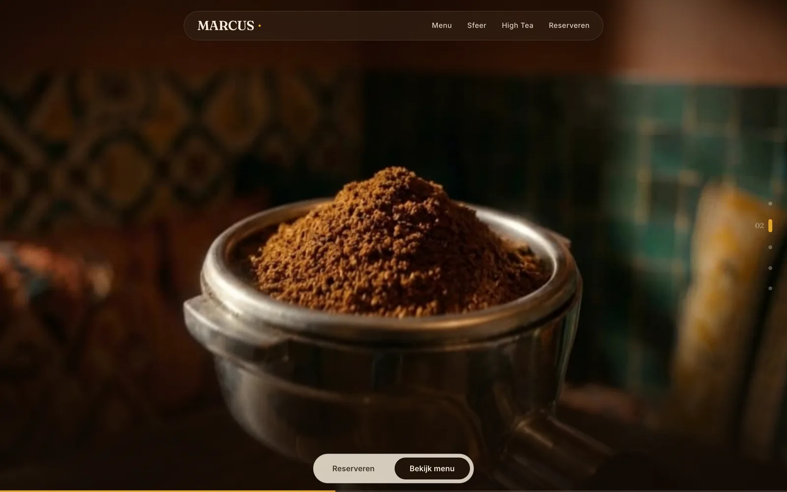 Concept-website Koffiebar Marcus, detailweergave