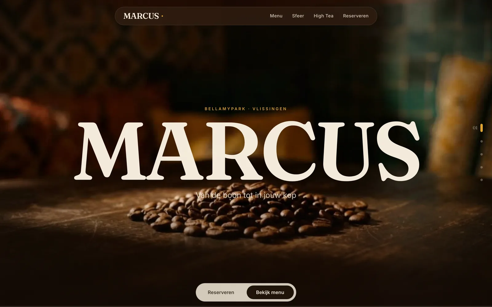 Concept-website Koffiebar Marcus, startpagina