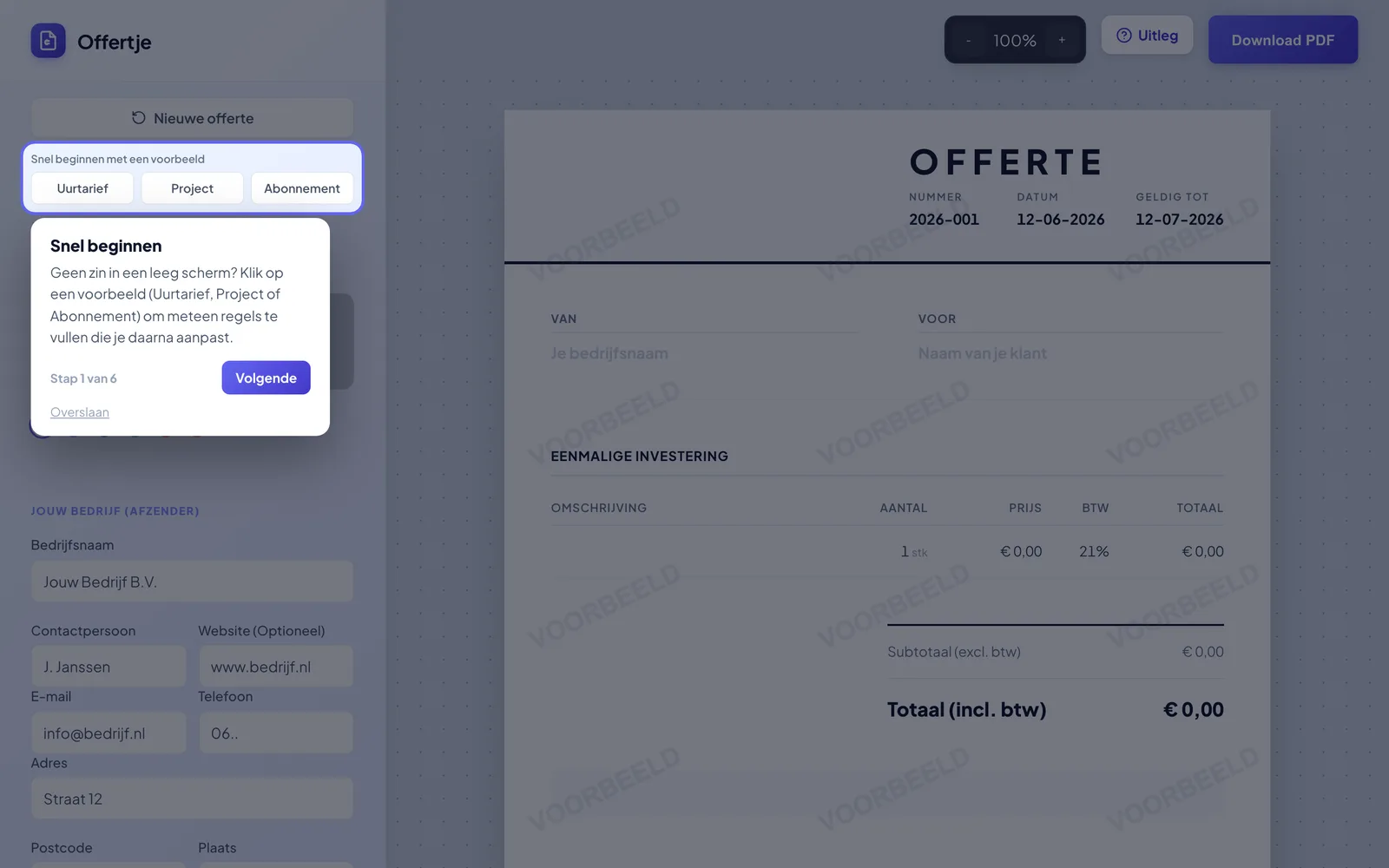 Concept-website Offertje, detailweergave
