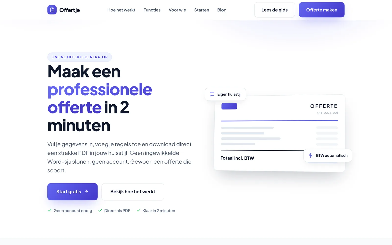 Concept-website Offertje, startpagina
