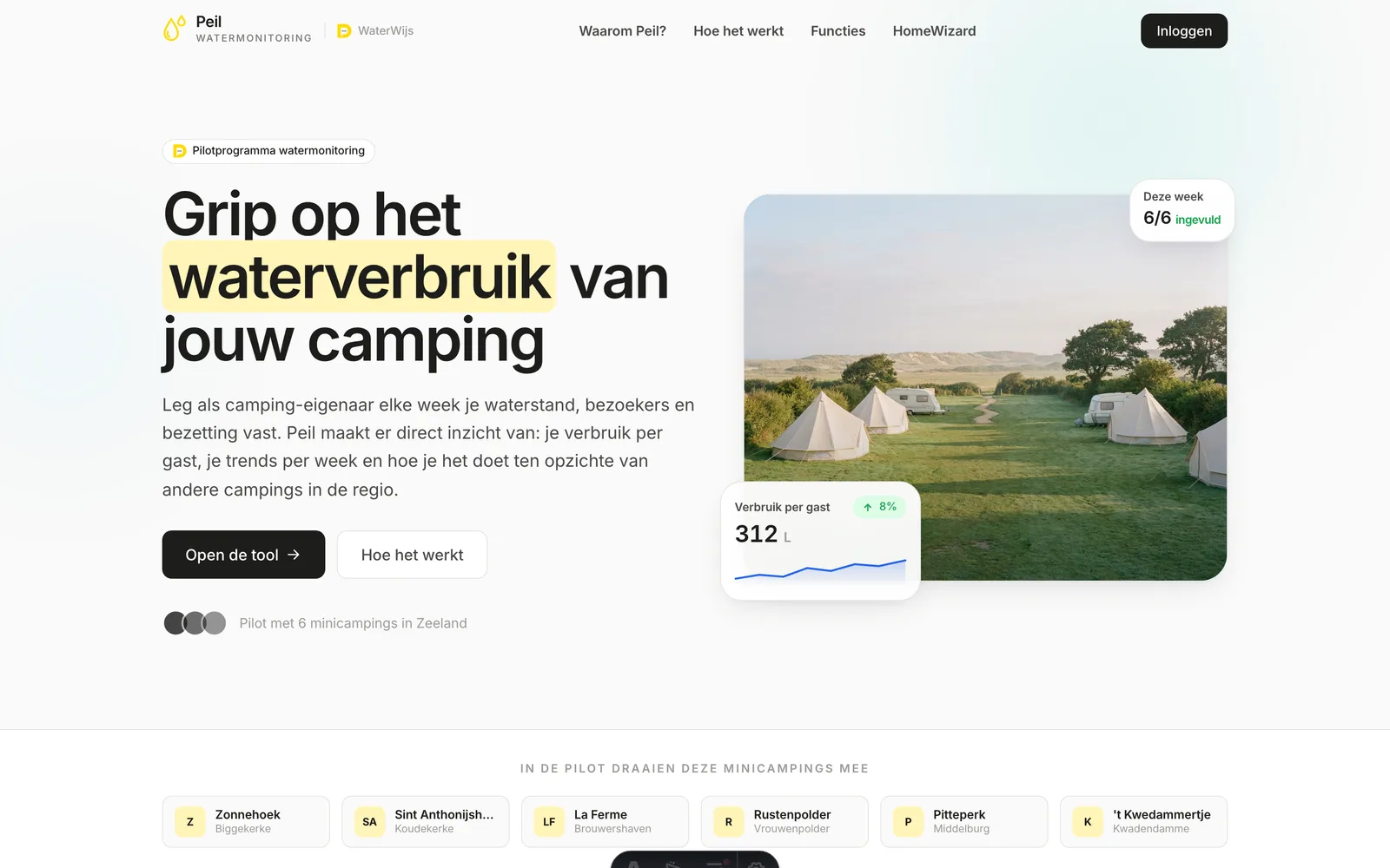 Concept-website Peil, startpagina